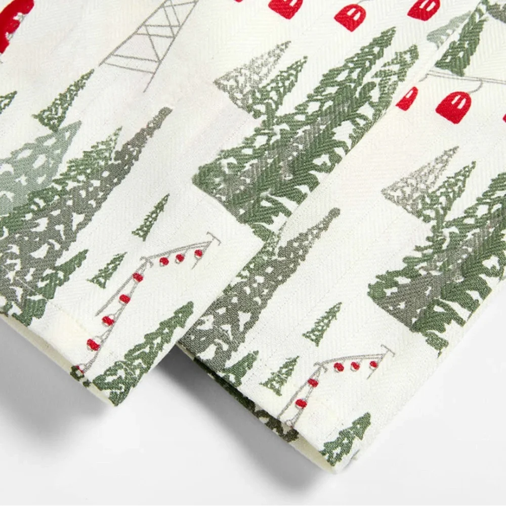 Crate&Barrel Winter Gondola Organic Cotton Kitchen Towels, Set of 2